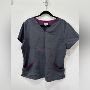 ScrubStar Women’s Gray with Purple Outline Scrub Top - XL
